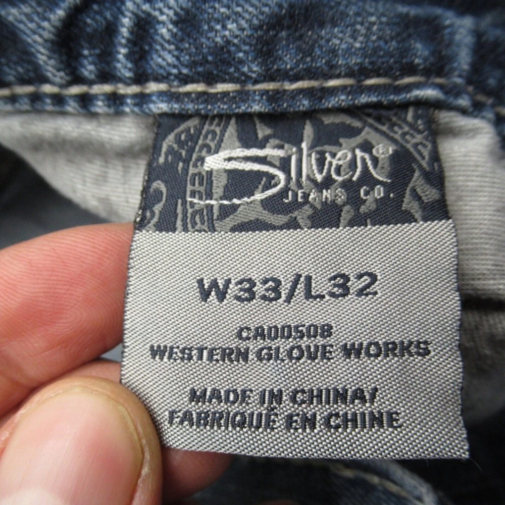 Silver Jeans Mens 33x31 Blue Straight Western Grayson Whiskering‎ Fade Thrashed - Picture 7 of 15